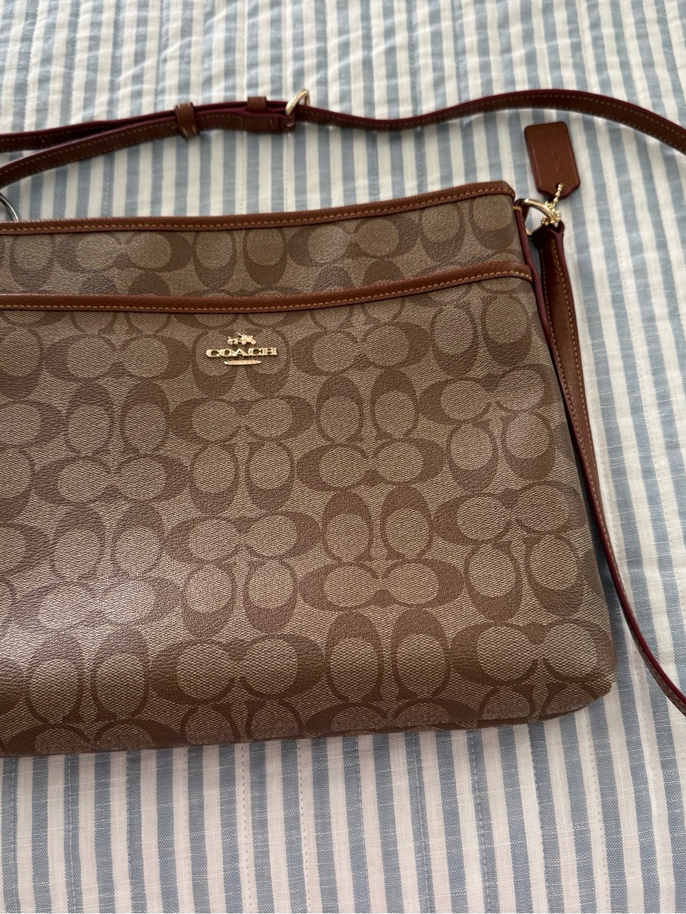 Coach Brown Signature Canvas Crossbody with Gold Logo